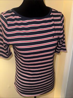Tommy Hilfiger Navy, White & Red Striped Short Sleeve Tee
